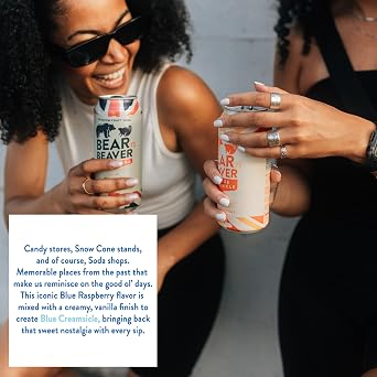 Bear 'n Beaver Blue Creamsicle Craft Soda, Cane Sugar, Vegan & GF - 12pk | Blue raspberry & pure vanilla nostalgia; pour over ice or mix into mocktails and floats; no HFCS, colors or flavors
