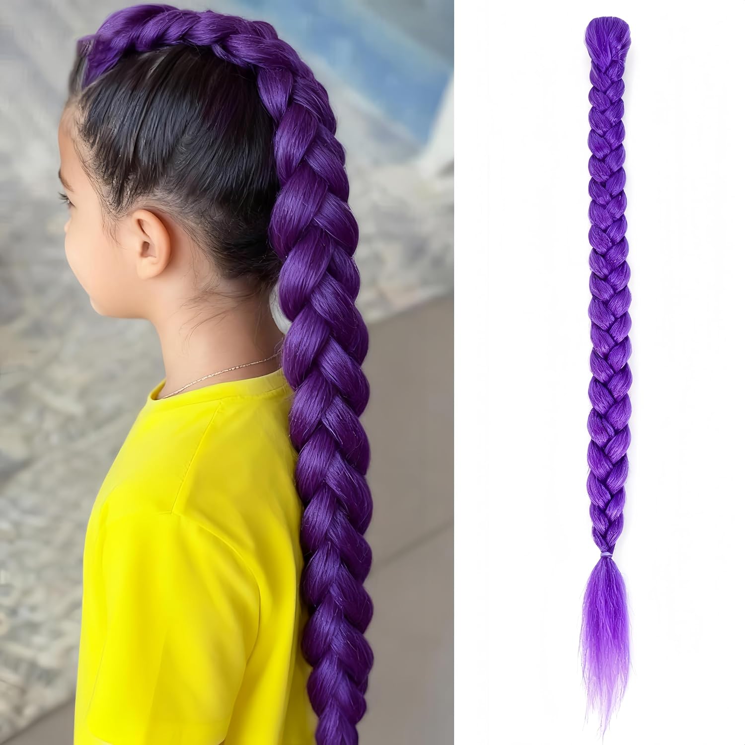 Purple Hair Extensions for Braids, 26 Inch Extra Long Braided Ponytail Extension Easy Clip in Ponytail for Cosplay Stage Party Halloween Costume (26 Inch Ponytail)