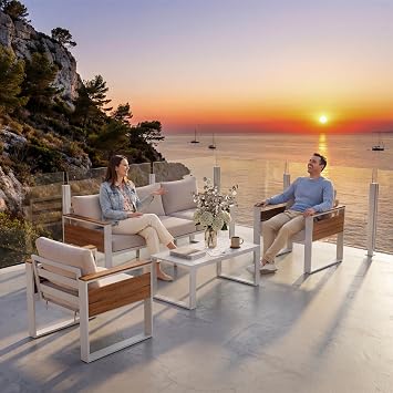 5-Seat Aluminum Patio Furniture Sets with Premium Olefin Fabric Cushions | Zero-Maintenance Frame, Patio Sectional Conversation Set for Poolside, Garden
