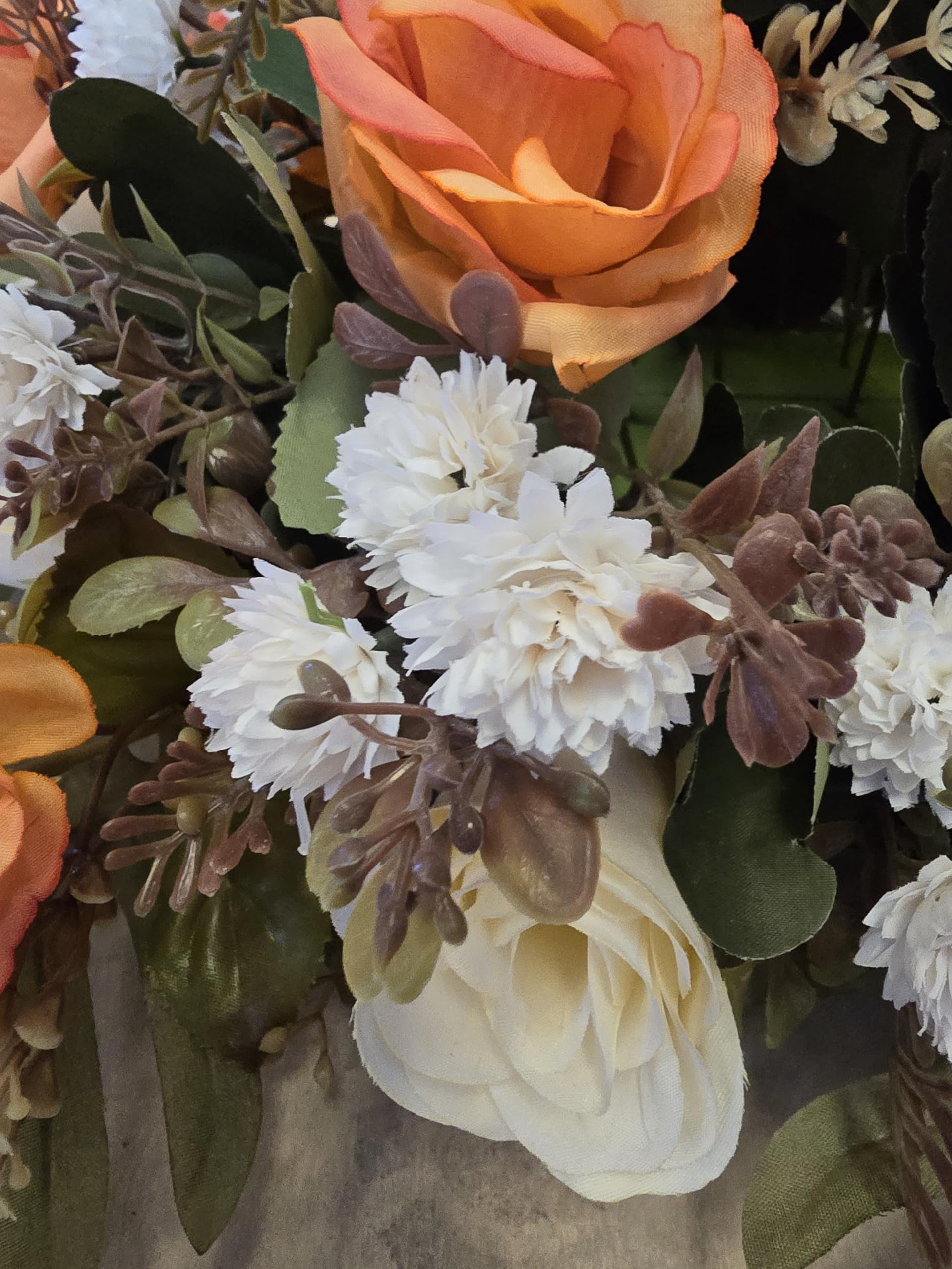 DRW Centro de Flores Artificiales cojin Cementerio procesiones, Iglesias Bodas o sepulturas otoñal Beige y Naranja Estilo Barco 84x60x30