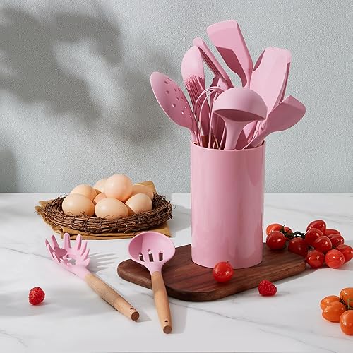 Miniatura 6 de LIANYU - Juego de utensilios de cocina de silicona, 15 piezas, resistentes al calor, con soporte, utensilios de cocina para utensilios de cocina