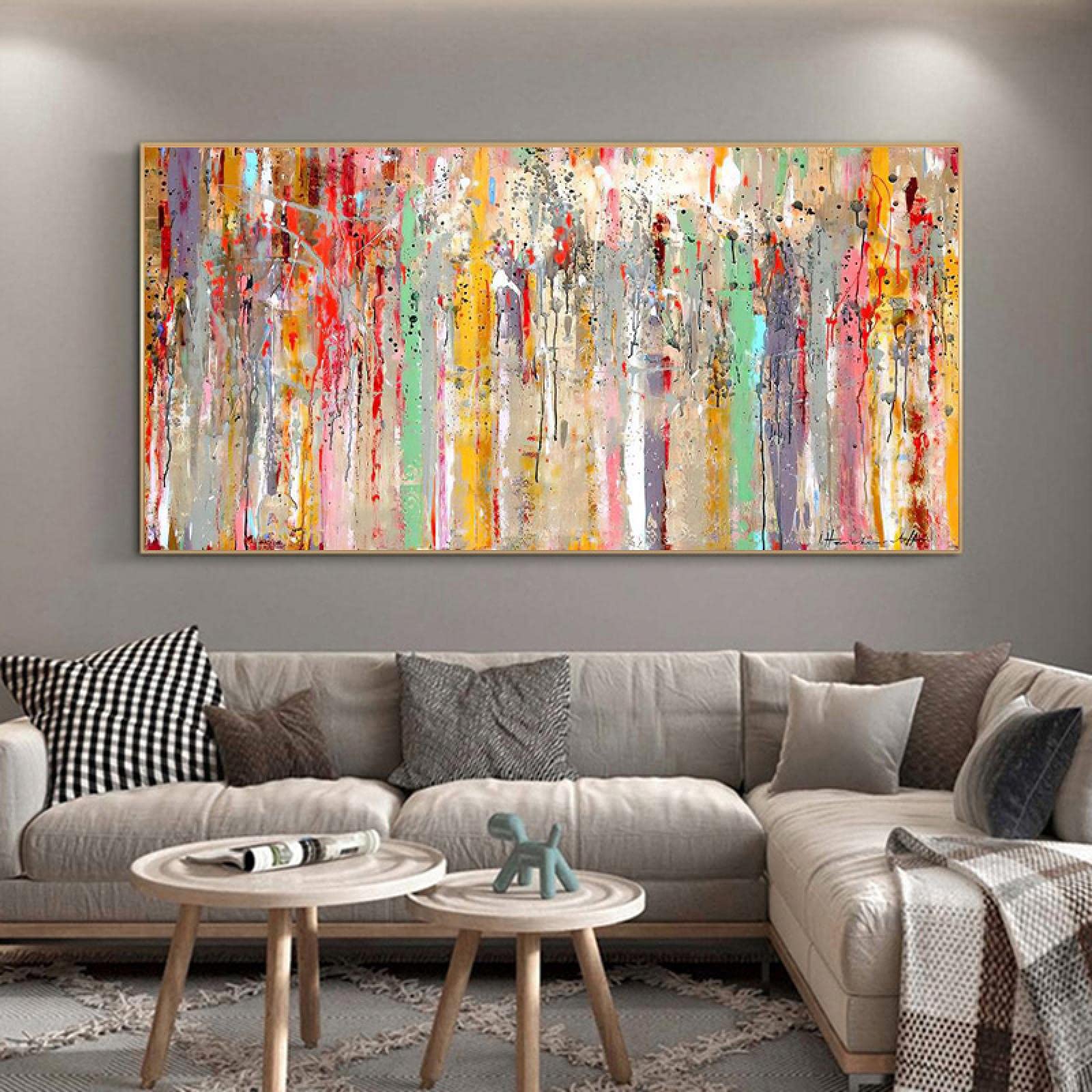 Abstrakcyjne dekoracje wnętrz Malarstwo ścienne Sztuka Kolorowe wydruki na płótnie Nowoczesna dekoracja domu Obrazy ścienne do salonu 50 x 105 cm (20 x 41 cali) z ramą