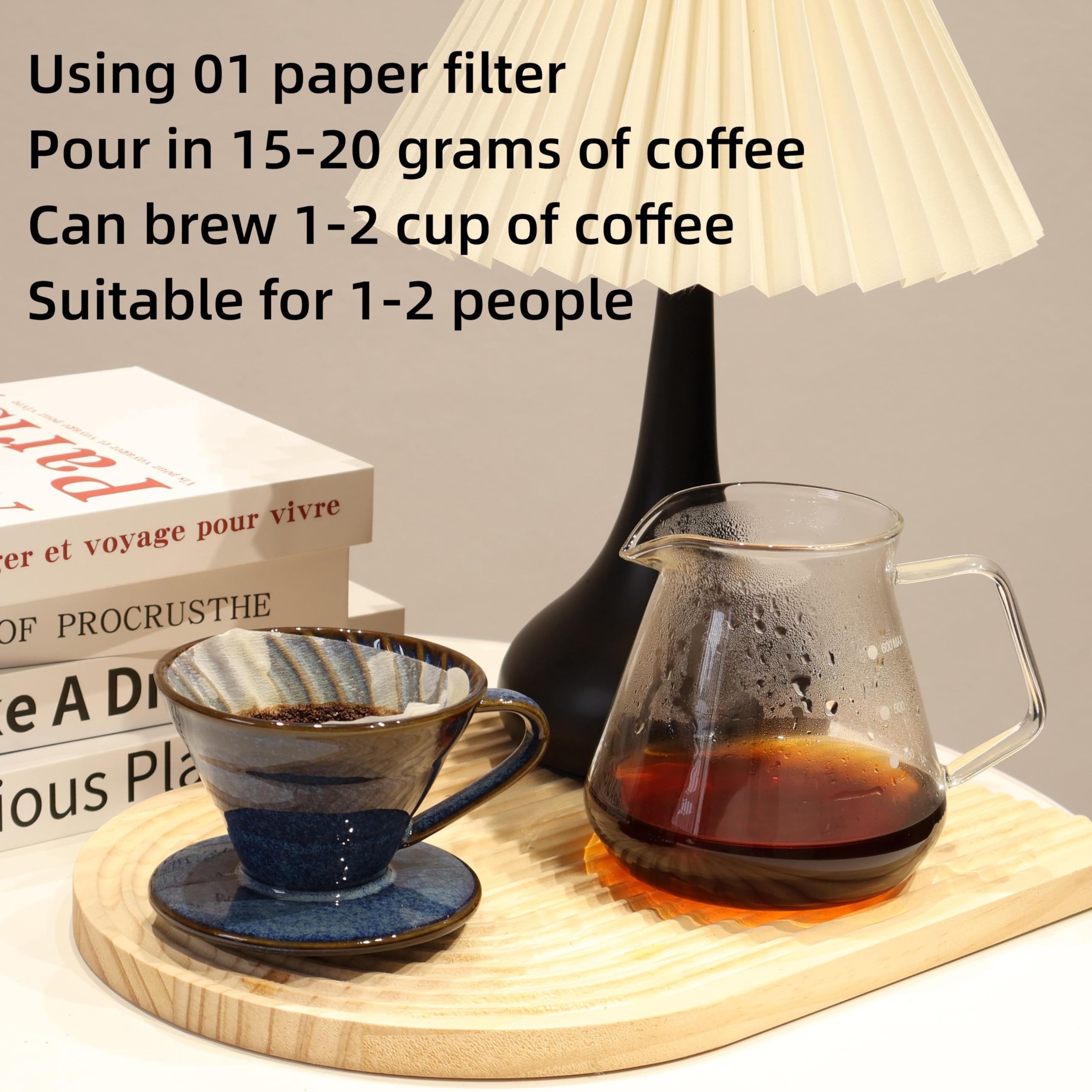 Keramik-Kaffeetropfer mit 50 Filtern, 01 Pour Over Kaffeebereiter, Porzellan, V 60, handgebrühtes Set, Keramik, handwerkliches Tropfbrauen, Barista, Geschenk für 1–2 Personen, Reisen,