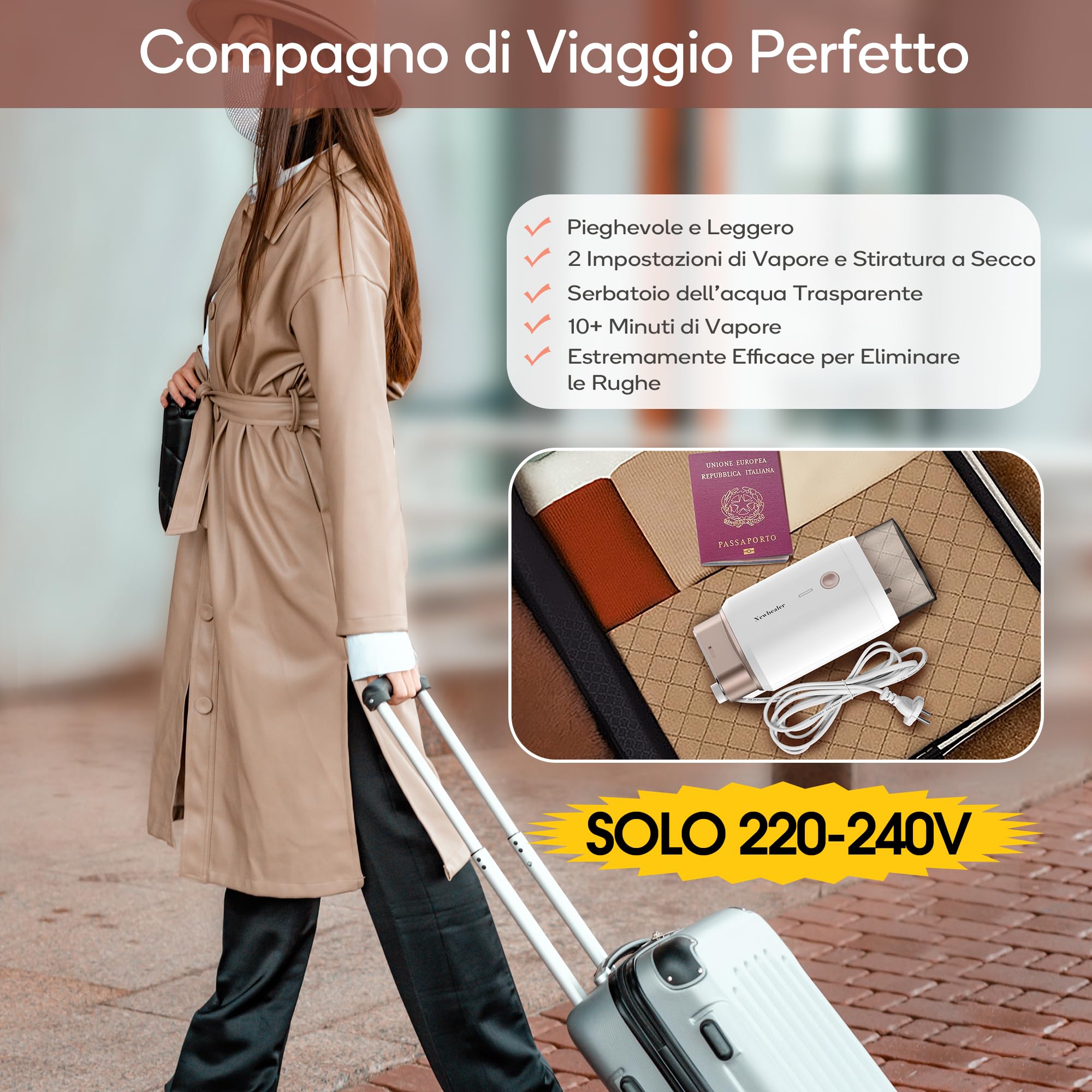 Ferro Da Stiro Mini Vapore - Compatto Da Viaggio 1200W, Serbatoio 200ml, Asciutto&Bagnato, Ideale Casa E Trasferte - Foto 8