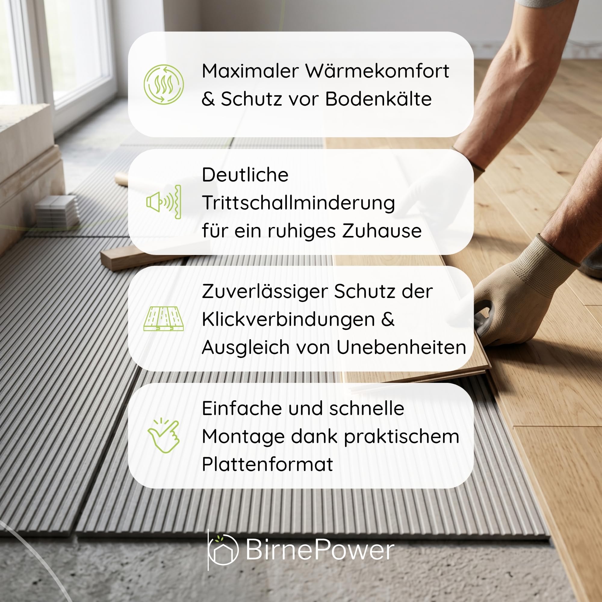 BirnePower Premium Trittschalldämmung 5mm Grau, 60 m² Großprojekt-Set (120 Platten), XPS Unterlage für Laminat & Parkett, Dämmplatten 1m x 0,5m, Maximale Wärmedämmung, Höchster Bodenausgleich