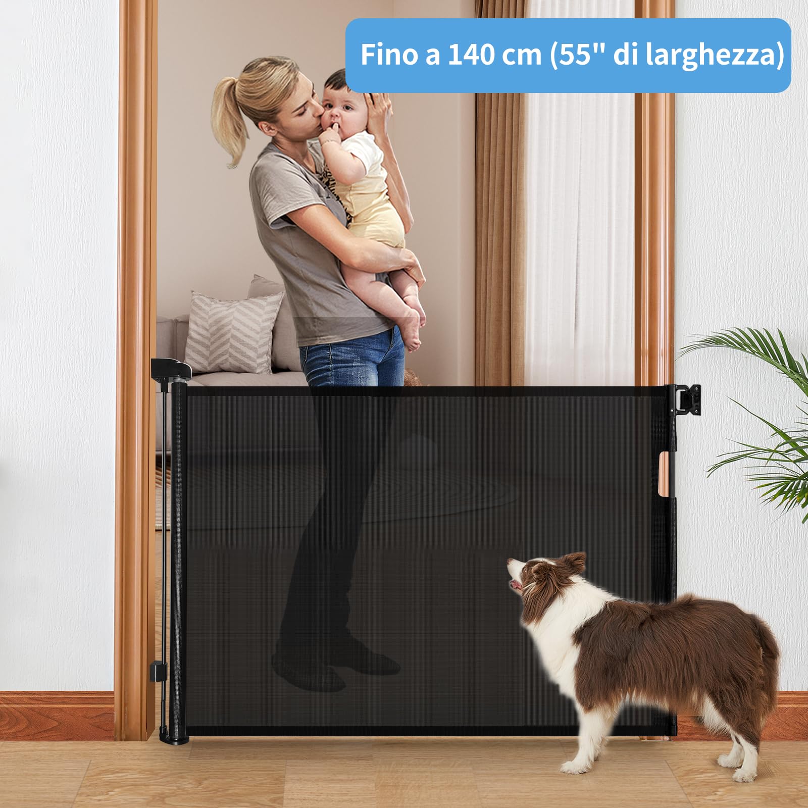 derimkcoa Cancelletto Estensibile per Scale,0-140 cm,Porta Retrattile e Cancelletto per Bambini e Animali Domestici,Adatto per Scale,Corridoi, Uso Interno ed Esterno(Nera)