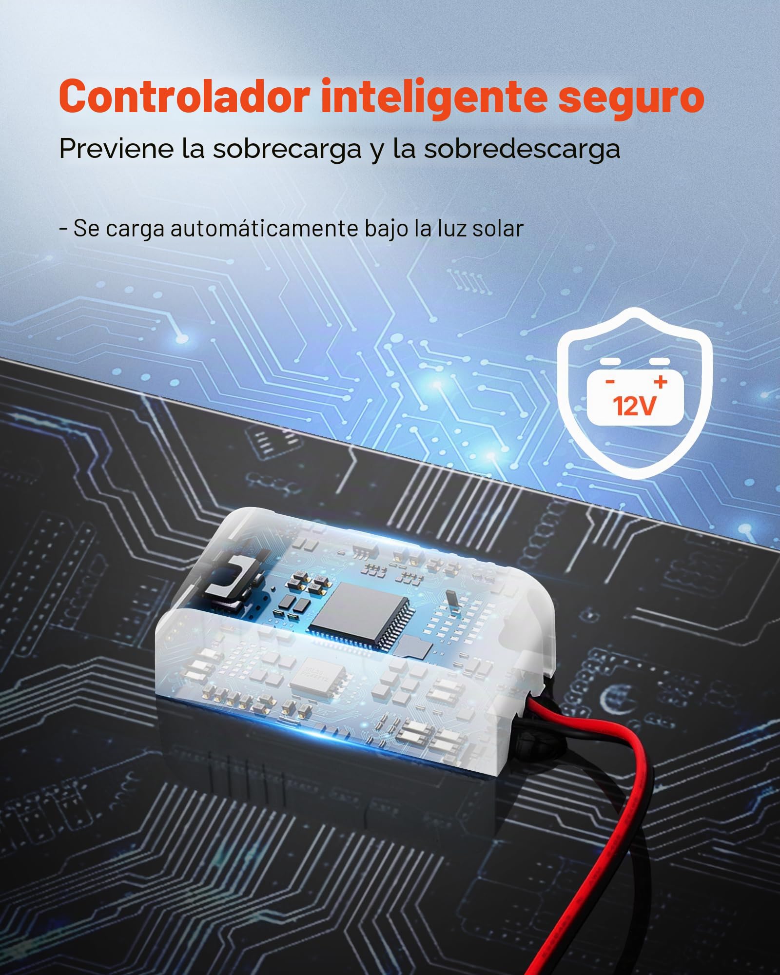VEVOR Cargador de Batería Solar 20 W, con Células Monocristalinas, Controlador Inteligente Integrado y Cables de Conexión, Resistente al Agua IP67, para Coches, Barcos y Autocaravanas, Negro