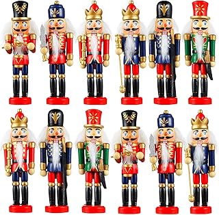 12 Pcs Christmas Nutcracker Ornament Small Wooden Nutcracker Soldier Hanging Decorations Nutcracker Figure Christmas Ornament for Xmas Figure Decoration Tree Figure Puppet Toy Present (5.2 Inches)