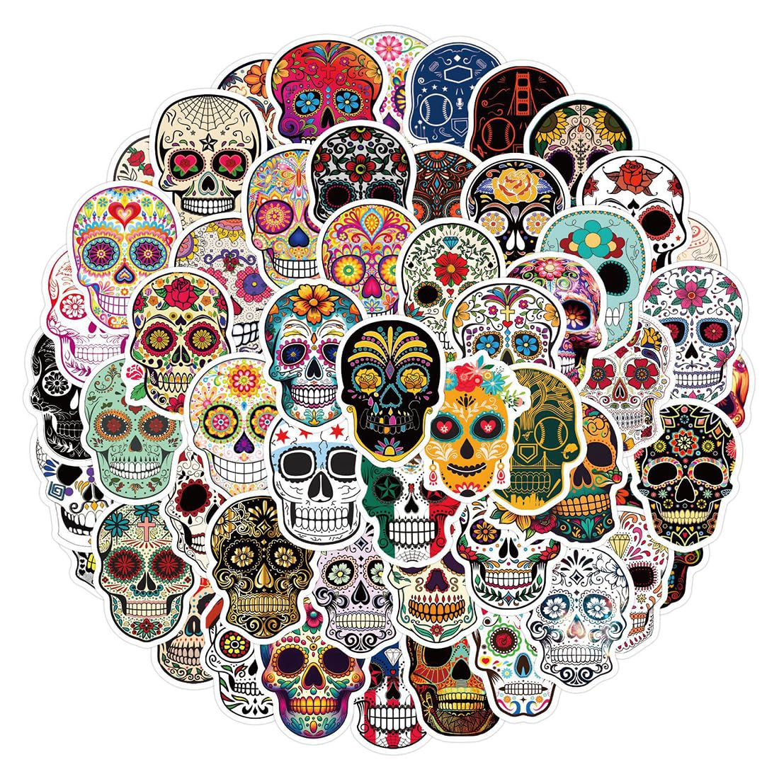 100 Verschiedene Totenkopf-Aufkleber – Bunt, Wasserfest, Ideal Für Halloween & Deko