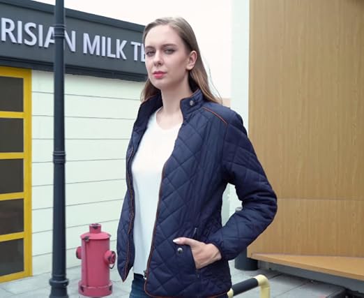 Anienaya Women's Lightweight Quilted Jacket Stand Collar Zip