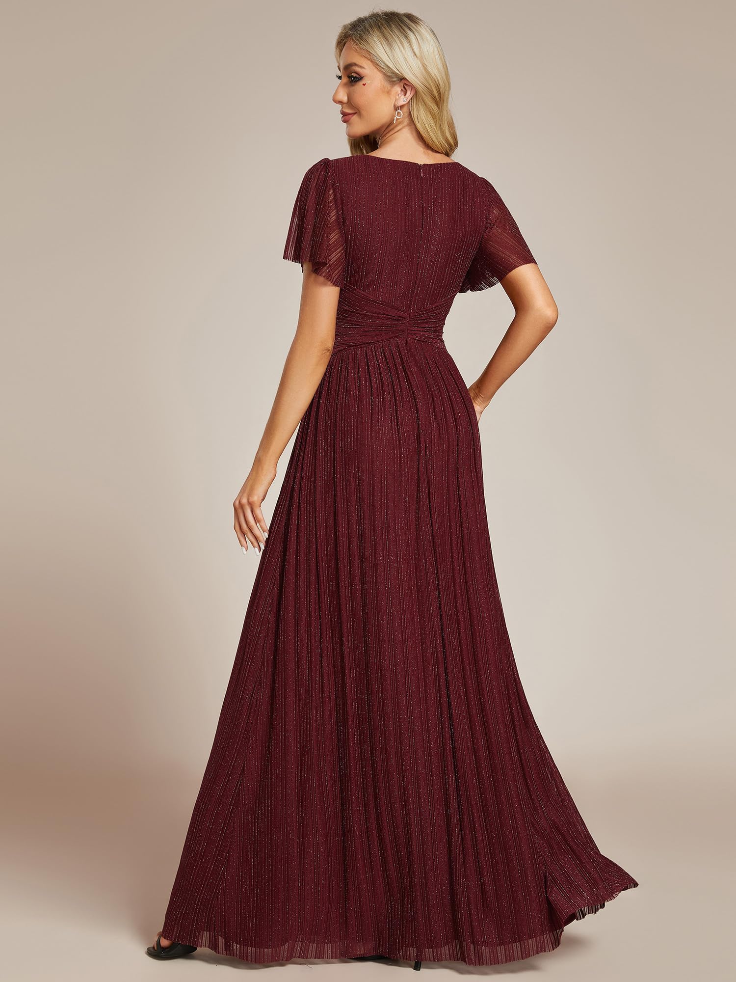 Ever-Pretty Kleid Elegant Damen Festlich Lang Ballkleid Maxi Hell Abendkleider Elegant für Hochzeit A Line Kurze Ärmel EE11961