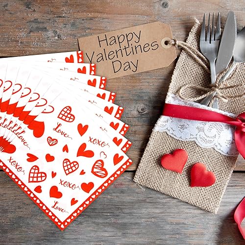 Miniatura 3 de Servilletas de papel desechables para el día de la madre, boda, aniversario, 100 unidades, diseño de corazón rojo, suministros de fiesta
