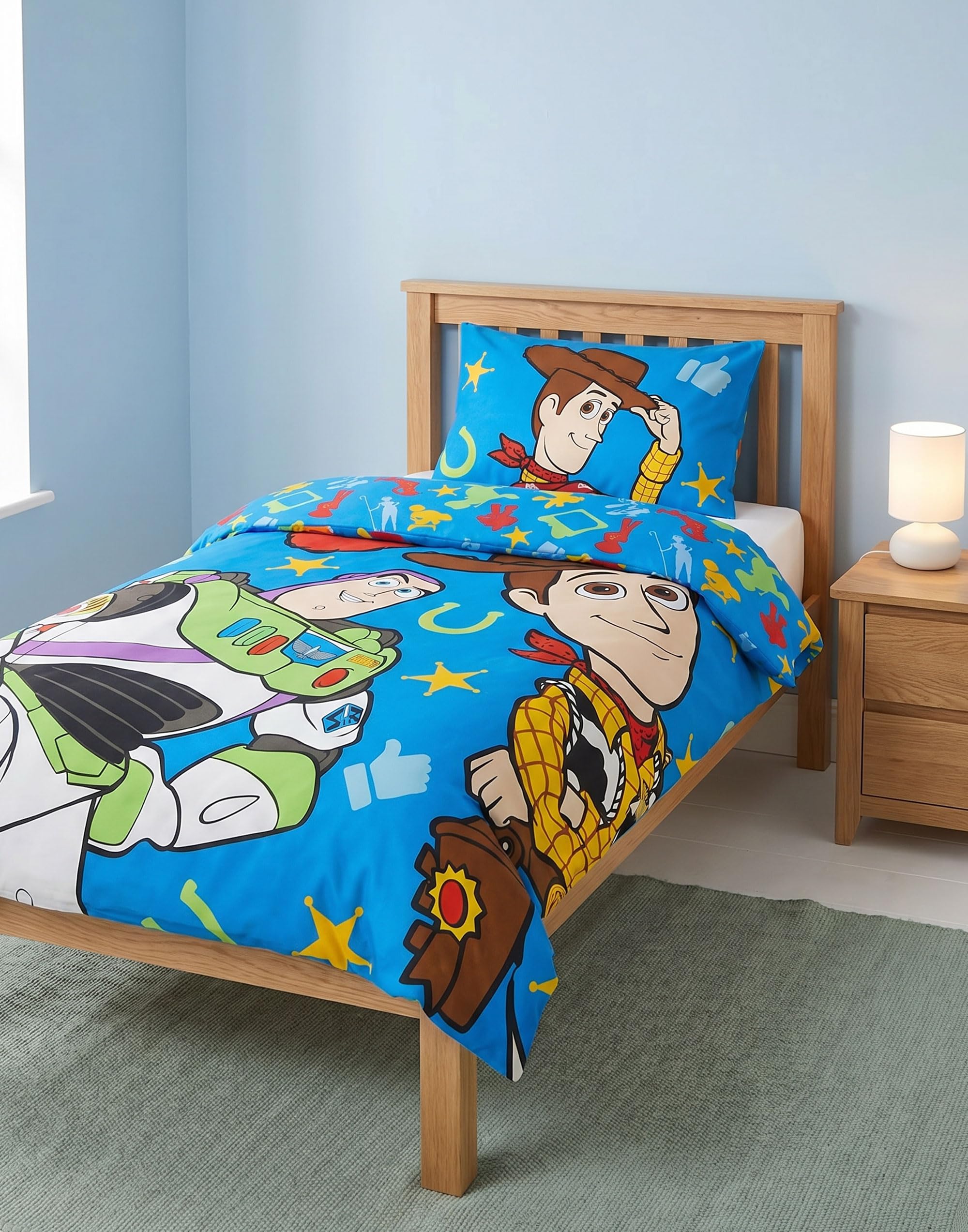 Disney Toy Story 5 Blue Single Duvet Cover Set | Reversible Bedding with Pillowcase | Woody Buzz Jessie Character Print Quilt Cover | Kids Bedroom Decor | Single Bed Set | Toy Story Merch