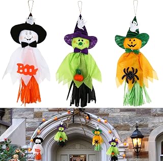 Halloween Tree Decorations 18" Halloween Tree Ghosts Witch Hanging Ghosts Halloween Decor for Porch Indoor Outdoor Cute Halloween Party Decorations Set