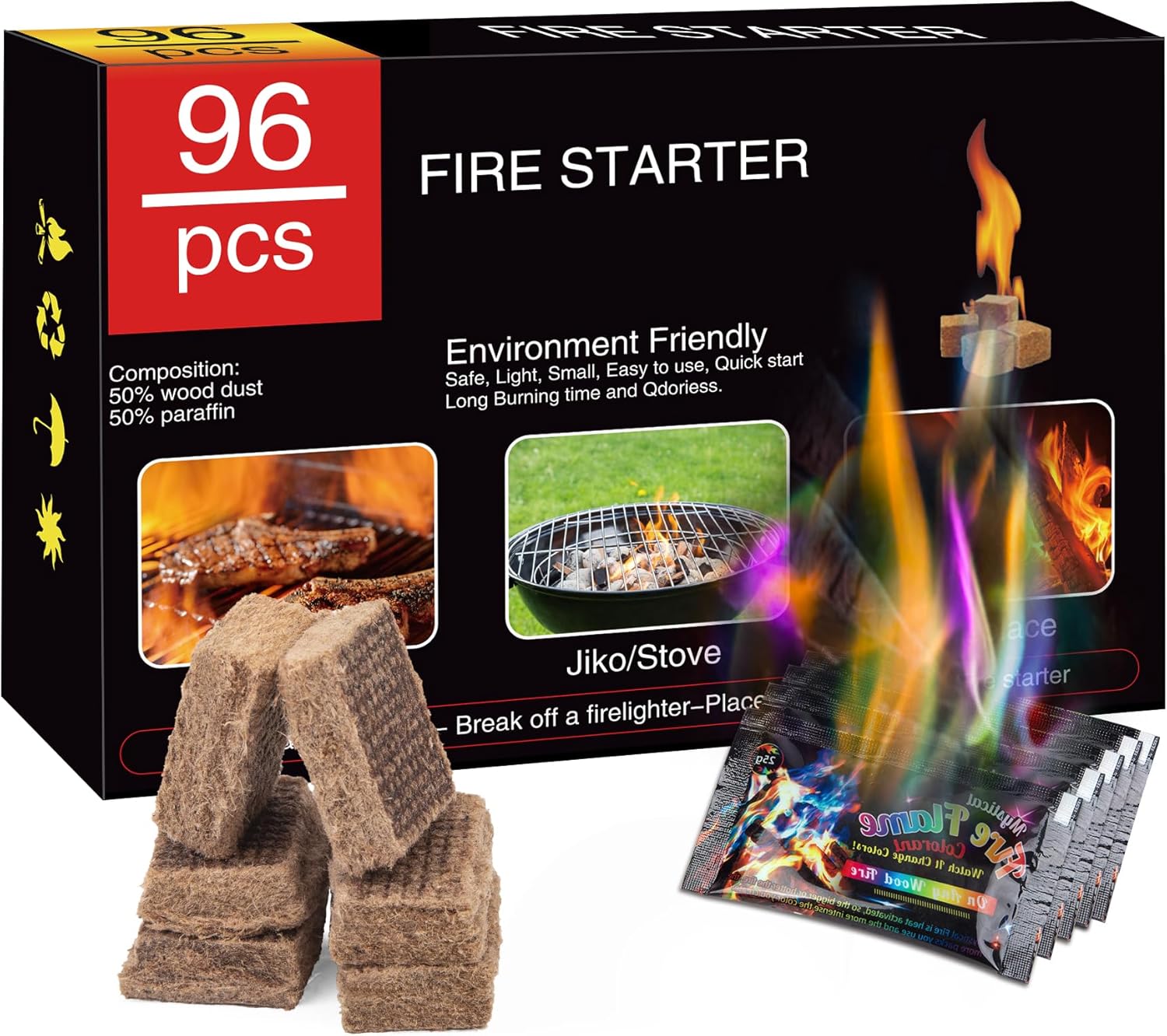 Amazon.com : 72 Pcs Firestarter for Outdoor Fire Pit, Compfires, BBQ ...