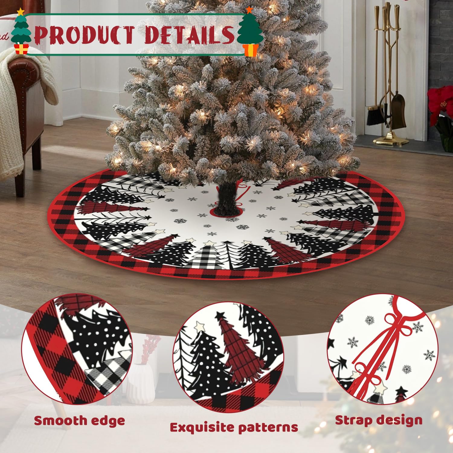 ZoneYan Falda de Árbol de Navidad, 120cm Rojo Manta para Árbol de Navidads, Alfombra arbols de Navidads, Base Arbols de Navidad, Faldon Arbol Navidades para año Nuevo Decoración (Árbol de Navidad)