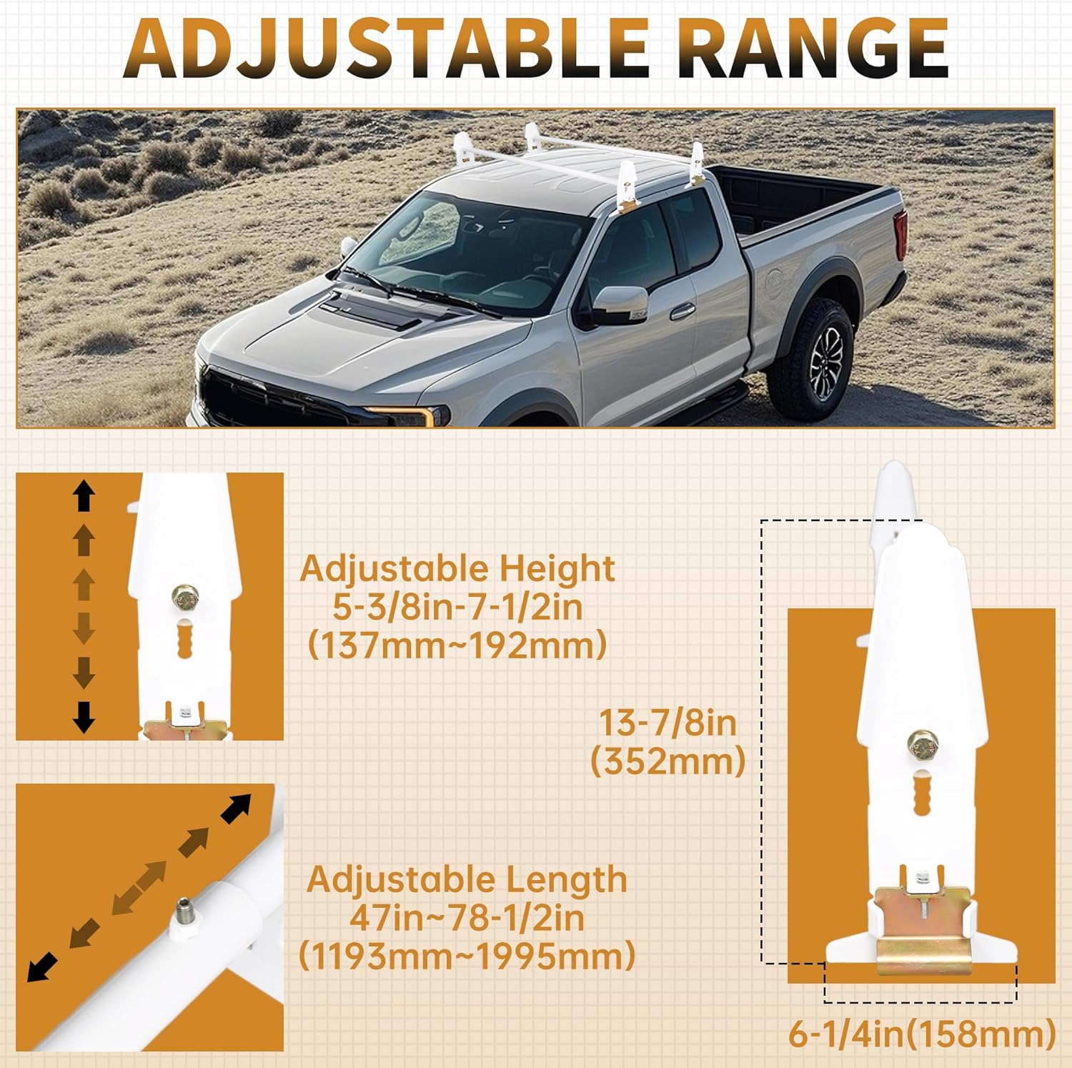 KUAFU Van Roof Ladder Rack Adjustable Roof Rack 47''-77'' Compatible with Chevy Dodge Ford GMC Express 500 LBS
