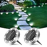 Peasur Solar Ground Lights Outdoor, 2 Pack Flat Solar Powered Disc Lights, IP68 Waterproof, Anti-Rust, Landscape Lighting for Pathway Garden Yard Lawn Walkway Landscape Driveway, Mini, Cool White