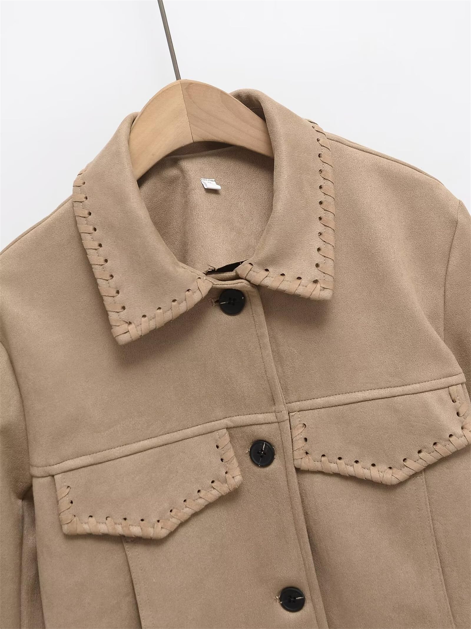 Chaqueta corta de gamuza sintética para mujer, abrigos de invierno beige, ropa de exterior, casual, ligera, moderna, chaquetas de cuero para salir