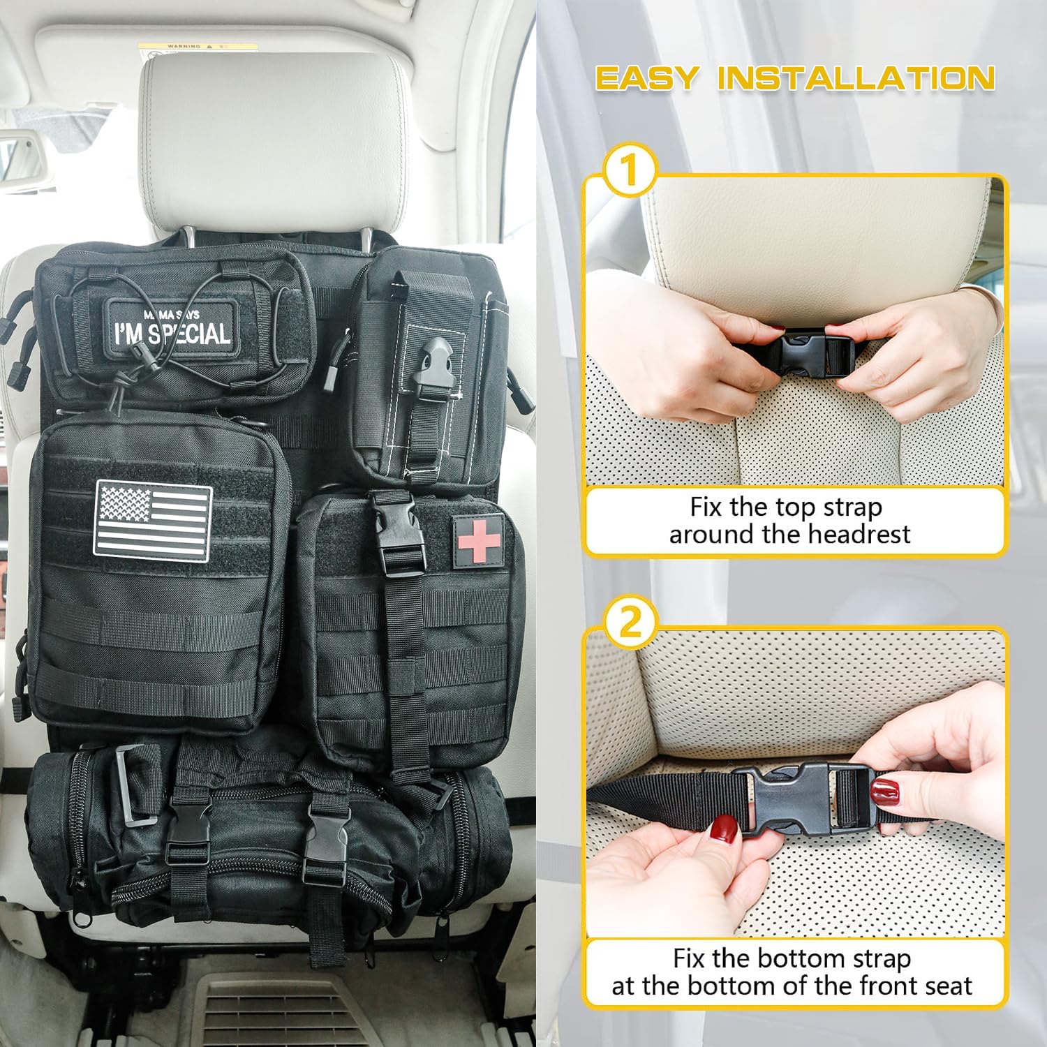 Organizer tattico per sedile posteriore, universale, con 5 tasche Molle multifunzione rimovibili, adatto per tutte le auto Jeep e camion, accessori da esterno per campeggio, viaggi su strada,