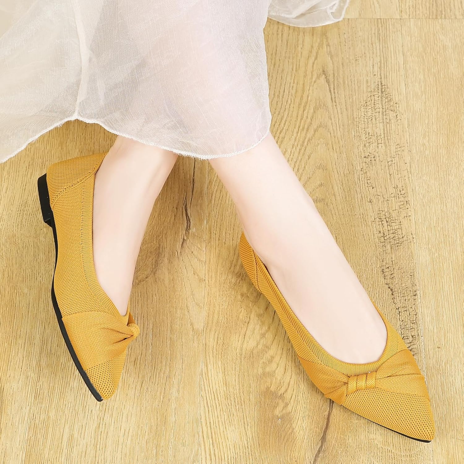 Pointed Toe Flats for Women Ballet Flats Comfortable Dressy Knit Lightweight Casual for Work Office Womens Flats - Image 2