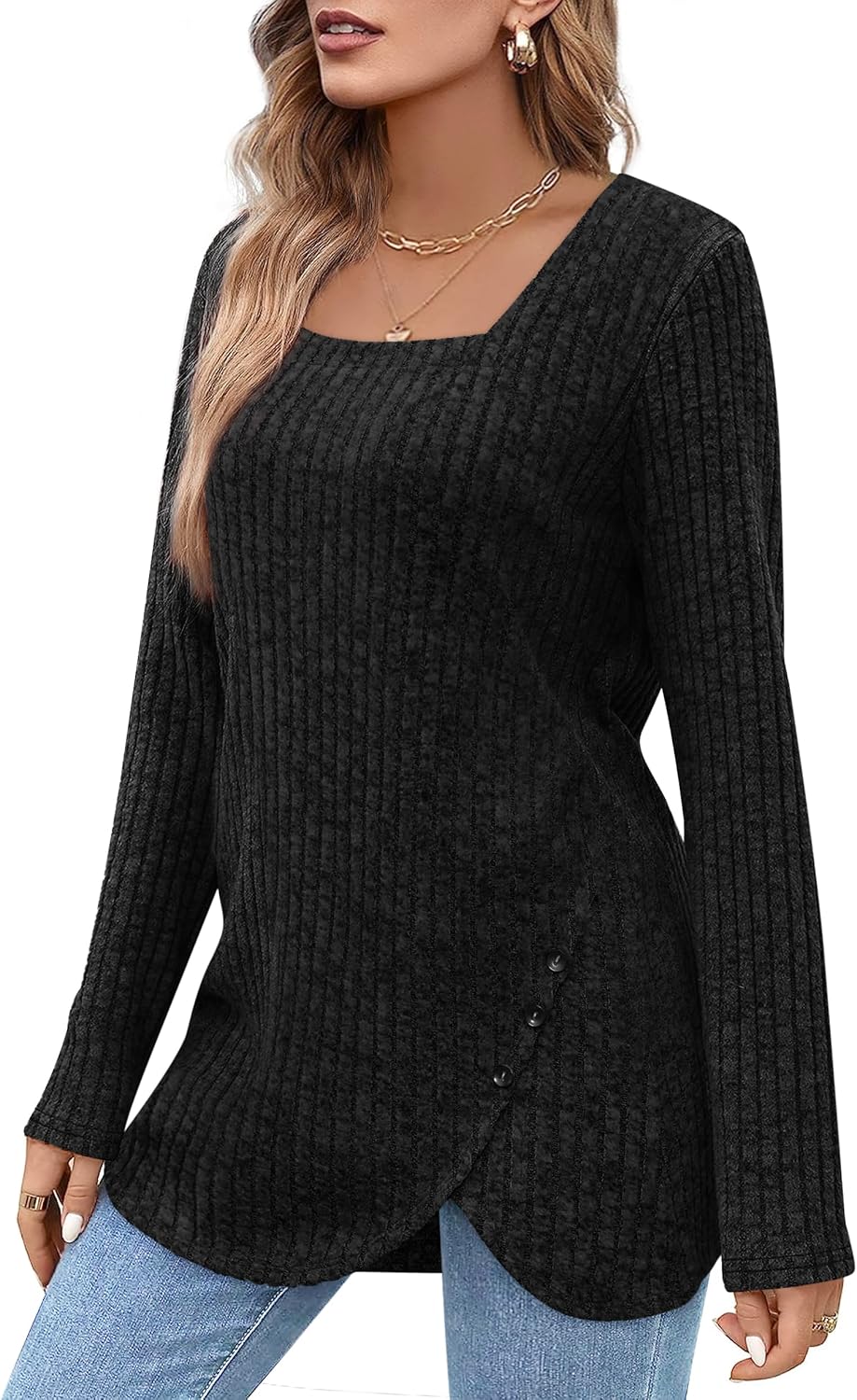 BZB Women's Sweaters Fall 2024 Lightweight Long Sleeve Square Neck Tunic Tops - Image 2