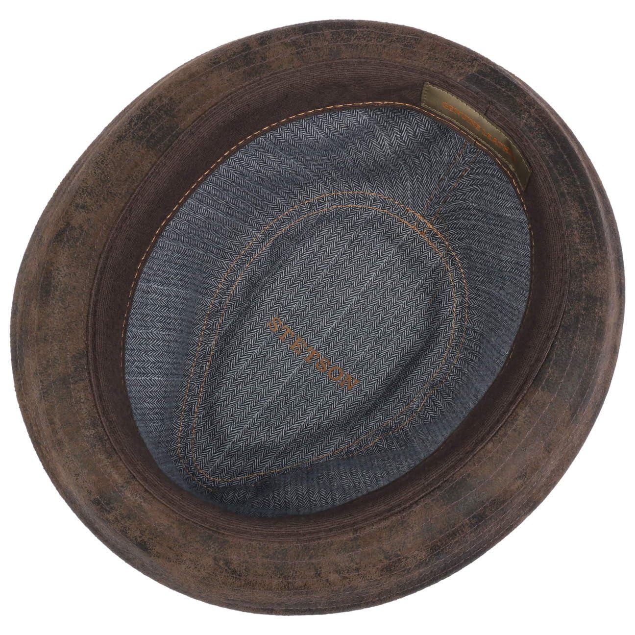 Stetson Radcliff Player Lederhut Damen Herren Pork Pie Leder Fedora Hut mit Baumwollfutter Einfarbiger Ledertrilby Sommer Winter