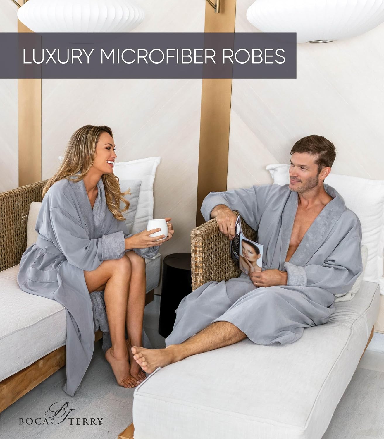 Boca Microfiber Robe for Men, Luxury Hotel, Spa & Resort Bath Robe. Plush Mens Bathrobe with Pockets