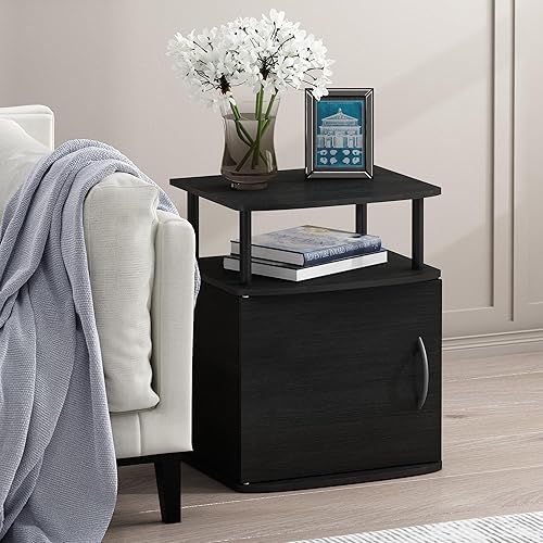 Miniatura 43 de Furinno JAYA - Mesita de noche para sofá lateral con puerta, paquete de 1, nogal Columbia/negro Columbia Nogal/Negro,Ámbar Pino/Negro,Negro -,Roble
