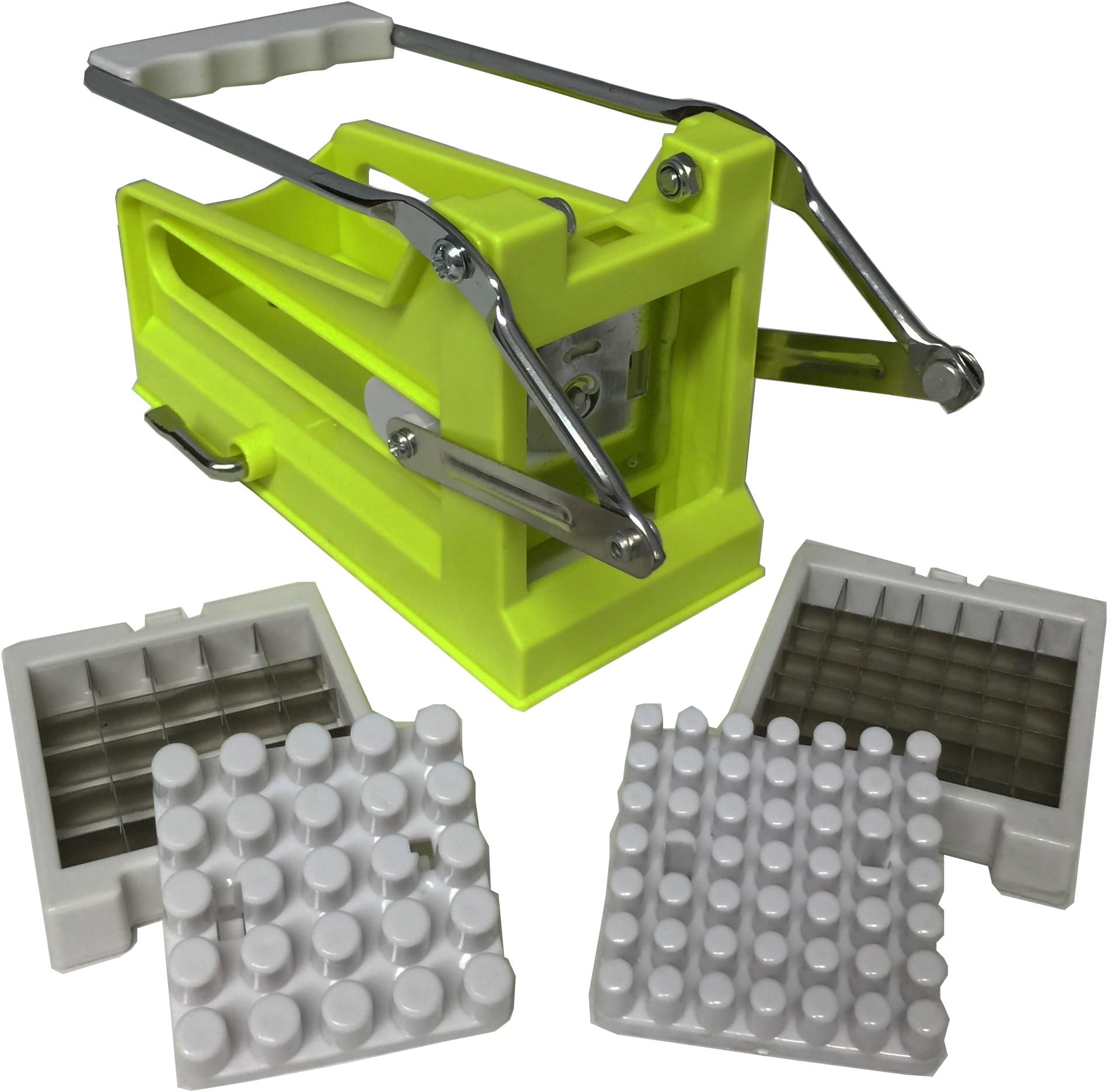 French Fry Potato Cutter. Slice Vegetables - Apples. Veggie Chopper with Suction Bottom to Attach Securely to Countertop. Lime Green Color.