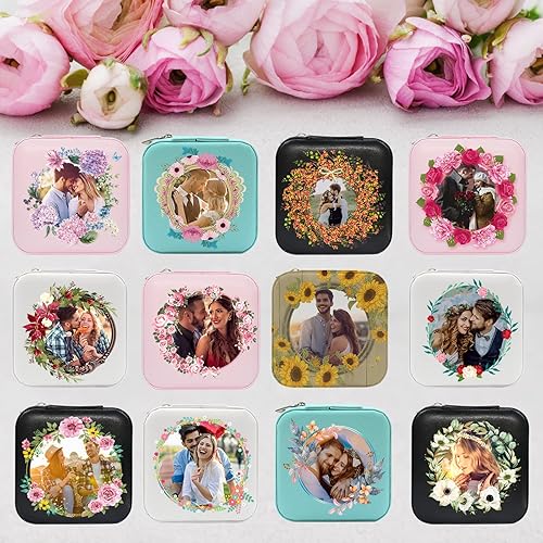 Miniatura 9 de YanNanKe Regalos de dama de honor joyero personalizado con flor de nacimiento pequeño estuche de joyería portátil de viaje mini caja organizadora de