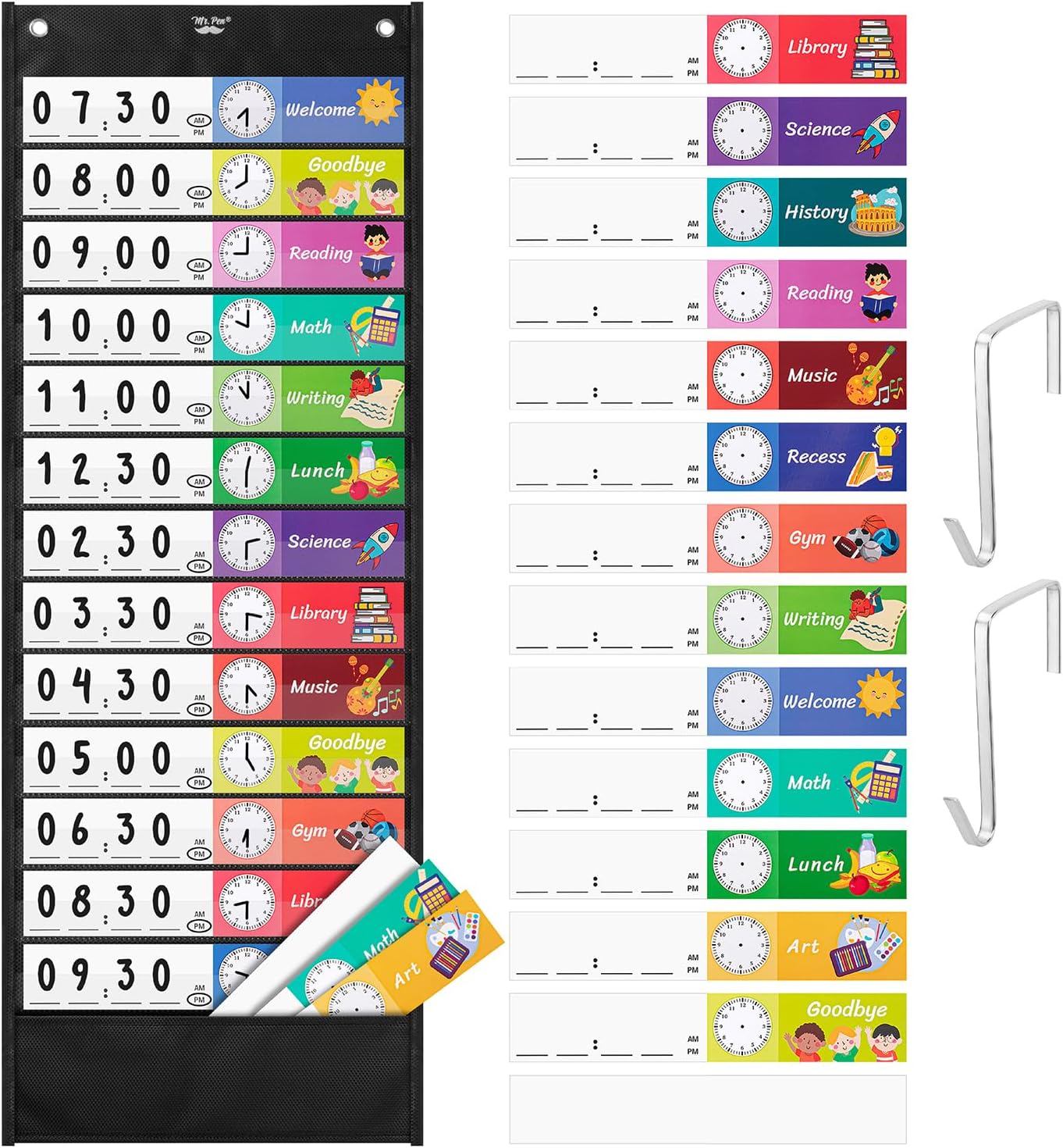 Mr. Pen Daily Schedule Pocket Charts, 13+1 Pocket, 26