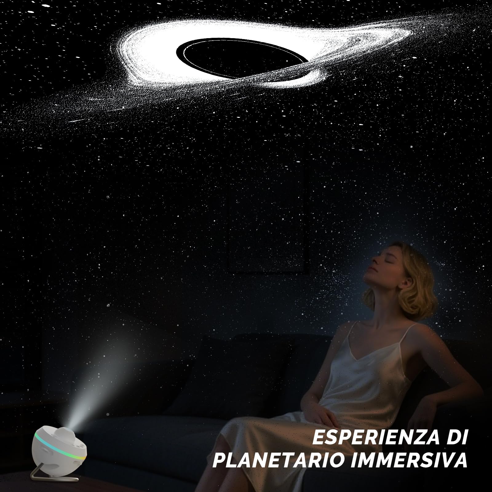 Proiettore Galassia, Proiettore Stelle Soffitto Planetaria Cielo Stellato Luce Notturna con Striscia Luminosa, Meteor and Galaxy Projector & 2 Films Set per Bambini Adulti Regalo