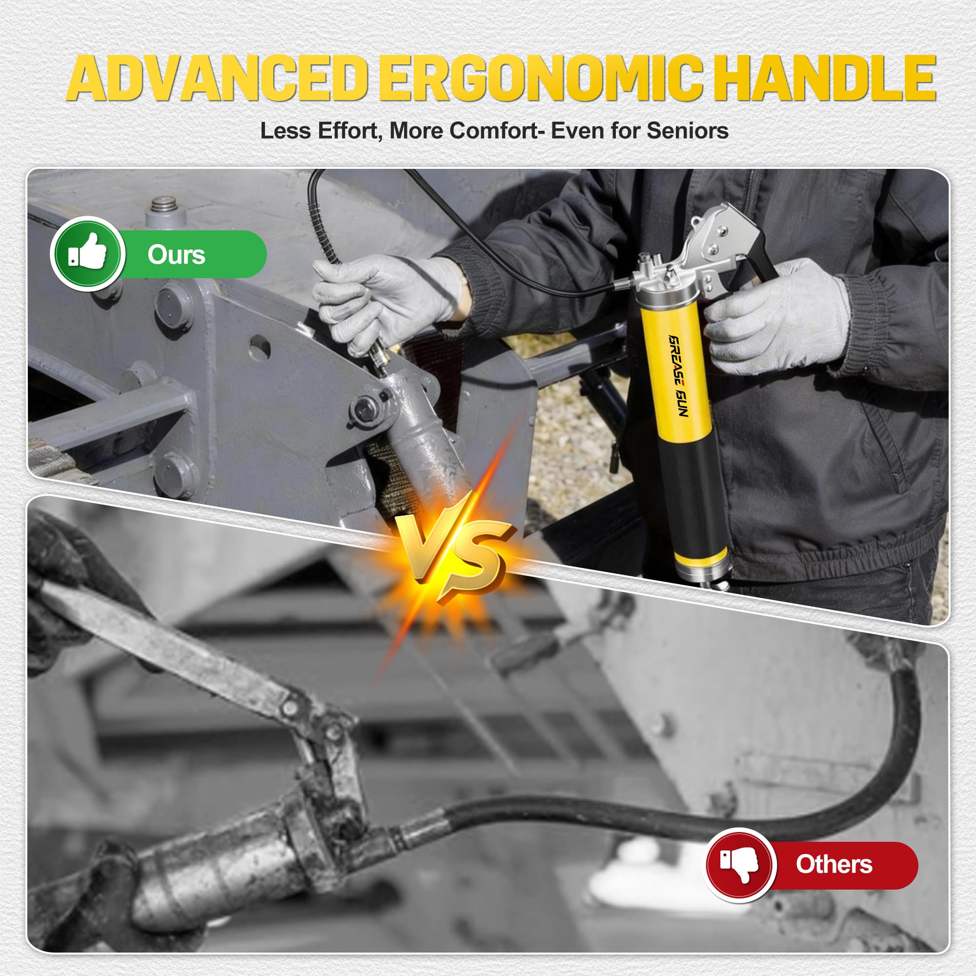 Zestaw pneumatycznych smarownic, 10000 PSI Heavy Duty Pistolet do smarowania o pojemności 400 ml, 2 x 45 cm elastyczne węże z żywicy, 4 uniwersalne łączniki i sztywna rura przedłużająca