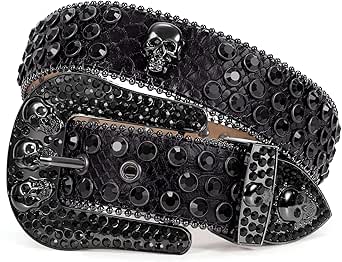 819Po0Ih2NL. AC SY445 SX342 QL70 ML2 2025 SUOSDEY Cinturón de calavera con diamantes de imitación para hombre y mujer, cinturón de cuero con tachuelas para jeans, pantalones, chaqueta
