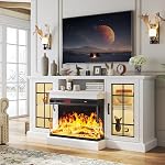 oneinmil Fireplace TV Stand with 3-Sided Glass Electric Fireplace,59'' Modern Media Entertainment Center with Farmhouse Glass Door Storage Cabinet, TV Cabinet for TVs up to 65",for Living Room,Grey