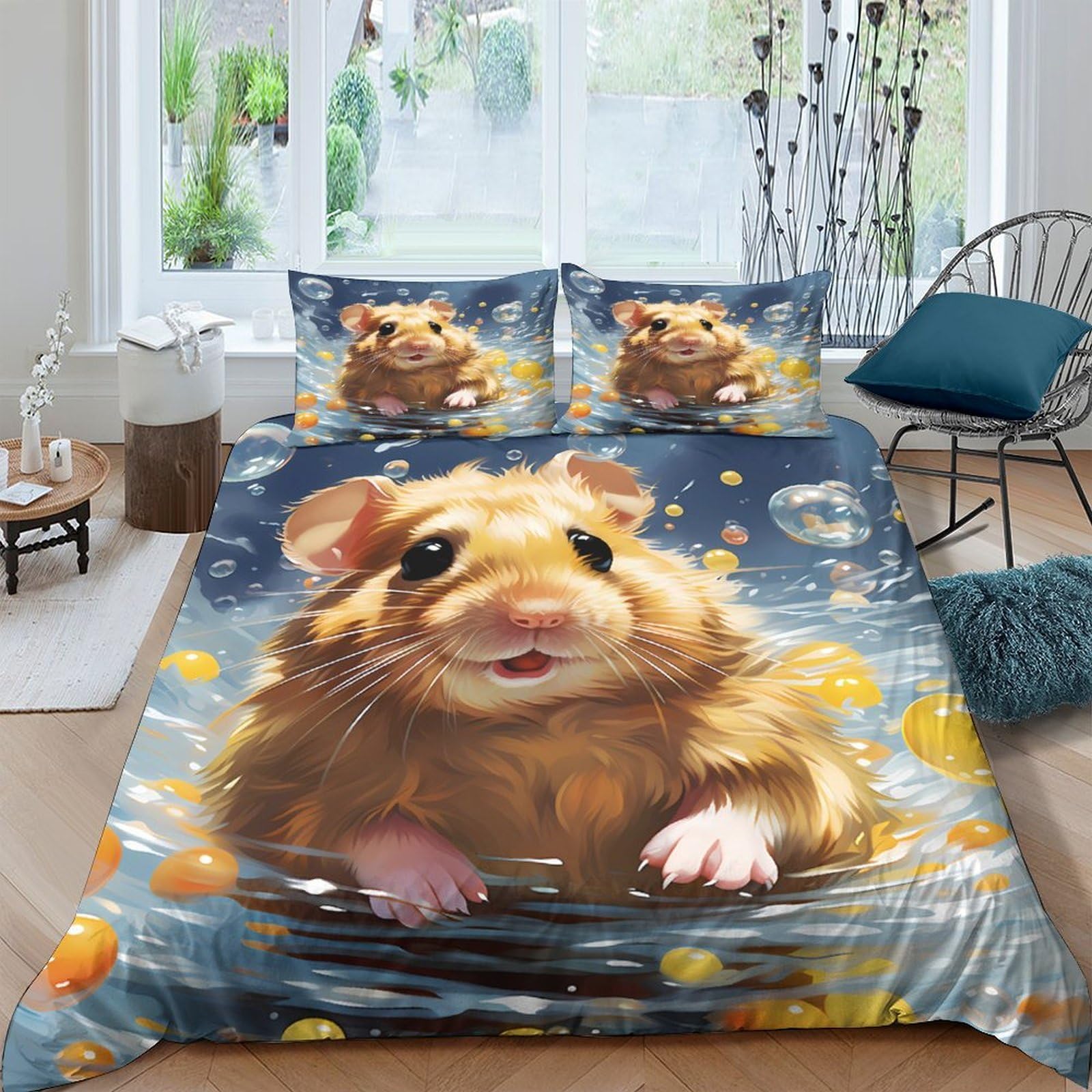 Ctjqhvkz Style-2 3D Printed Cute Hamster Fitted Sheet Microfiber Soft Bedding Animal Illustration Mattress Cover For Bedroom Dorm Easy Care Single（135X200cm）