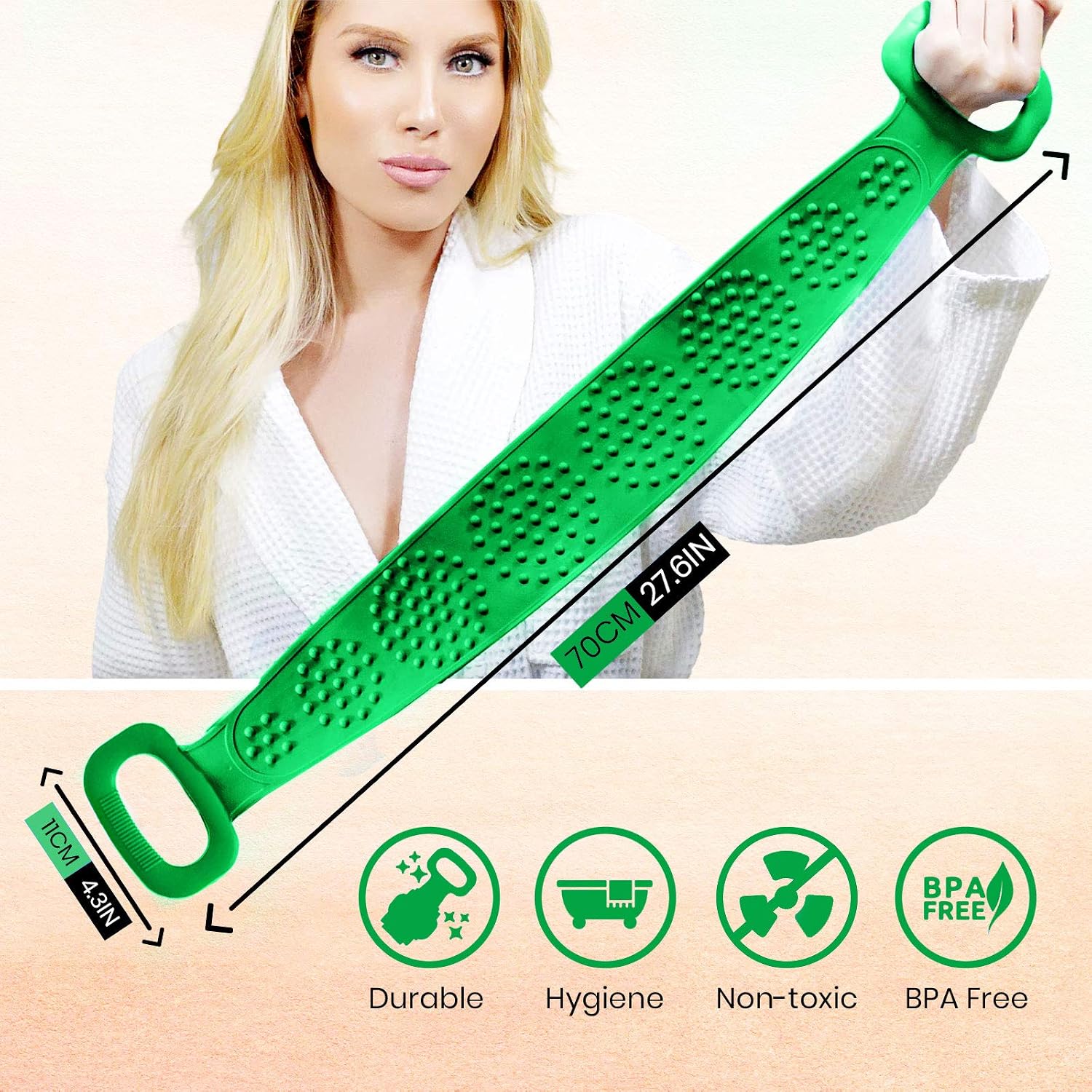 Wremedies for Easier Living Silicone Dual Sided Back Scrubber Body Wash Shower Exfoliating Deep Clean Massage Cleansing Pad Scrub Back Acne Bath Cleanser Ideal for Men and Women (Green) - Image 5