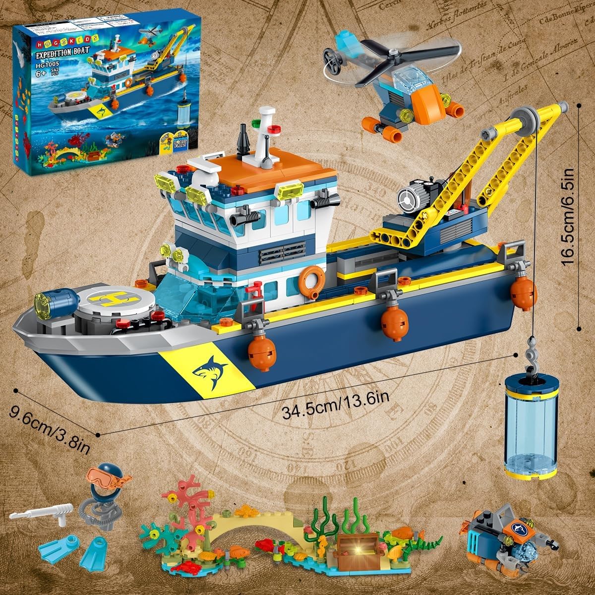 HOGOKIDS City Arctic Explorer Set di costruzioni navali con luce LED - Divertente kit di blocchi da costruzione galleggianti regalo per l'esplorazione dell'oceano per bambini bambine dai 6 anni in su