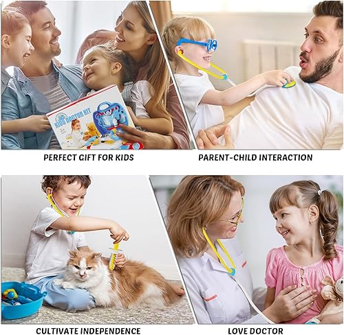 Miniatura 9 de iBaseToy Kit médico para niños 27 piezas pretender médico médico juego con estetoscopio electrónico kit médico regalo de kits médicos juguetes