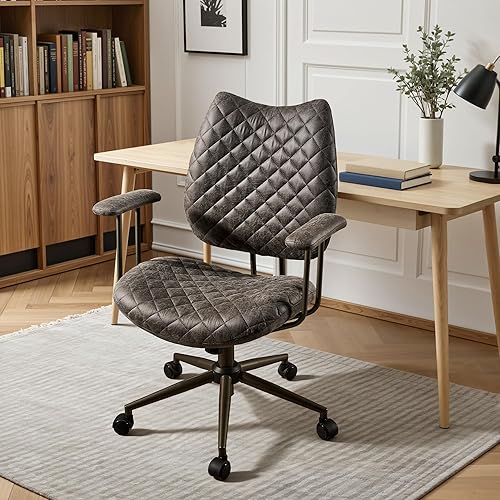 Silla de oficina moderna Mid-Century Silla de escritorio ejecutiva ergonómica con soporte lumbar, silla giratoria reclinable de cuero de ante con