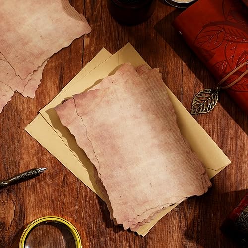 Miniatura 7 de Harloon 100 piezas de papel de acuarela de algodón vintage de aspecto antiguo, cartulina en blanco de 7.05 ozm de grosor con borde anticuado, papel