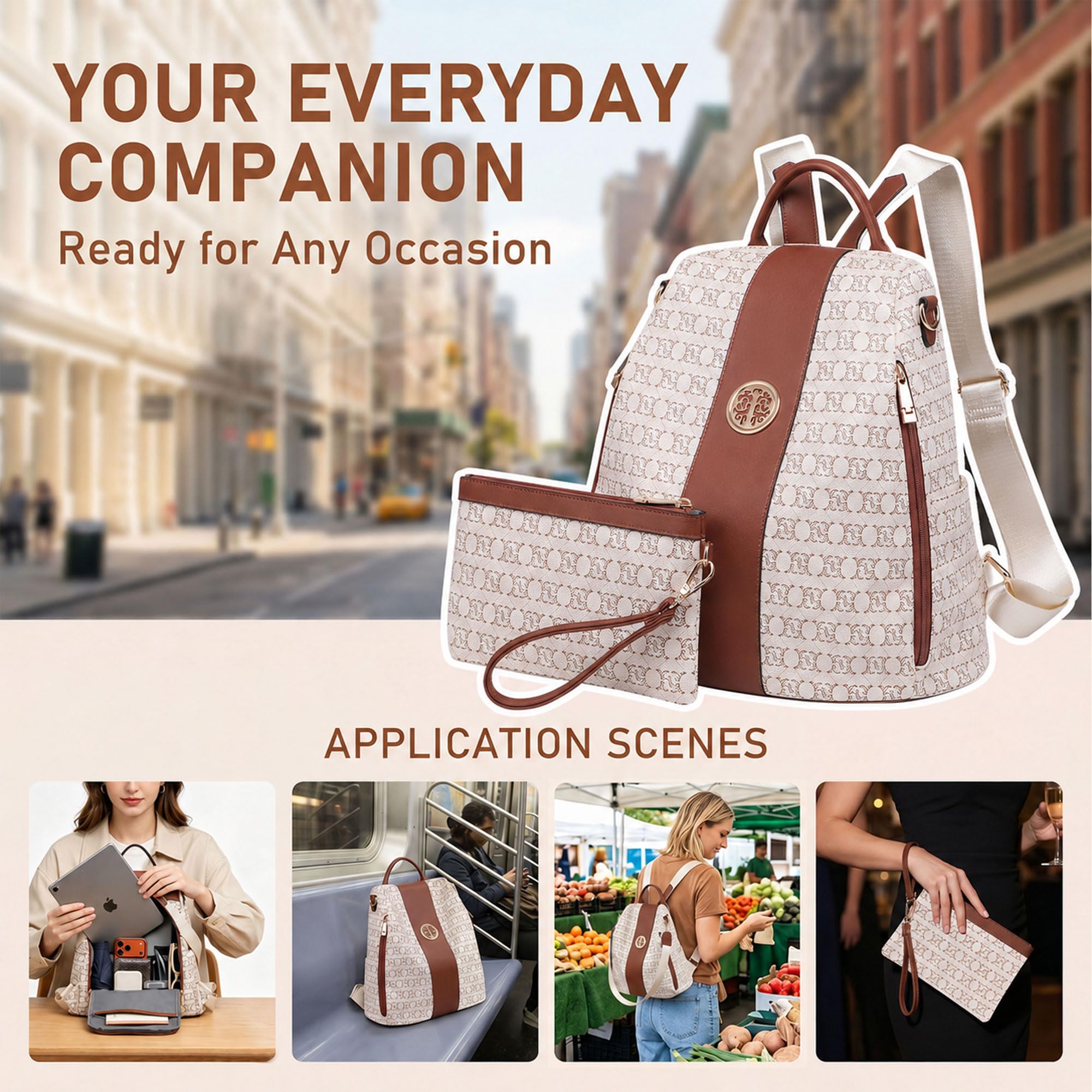 MKP COLLECTION Mochila de moda para mujer, con múltiples bolsillos, antirrobo, mochila de viaje, bolsa de hombro, juego de 2 piezas