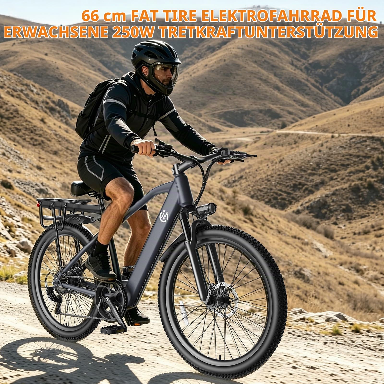 26-Zoll-Elektro-Mountainbike für Erwachsene, E-Bike für den Pendelverkehr mit LCD-Display, 10.4Ah 250W-Motor, 7-Gang-Kettenschaltung, 3 Fahrmodi, zwei mechanische Scheibenbremsen, E-Bike für Männ