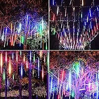 Vista 7 de Luces de Navidad de lluvia de meteoritos para exteriores, 8 tubos, 192 luces LED de lluvia que caen, luces impermeables para exteriores, enchufes