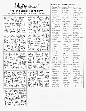 Talented Kitchen Pantry Labels for Food Containers - 157-Piece, Black Script Vinyl - Jar & Bin Labels & Food Storage Organization Stickers