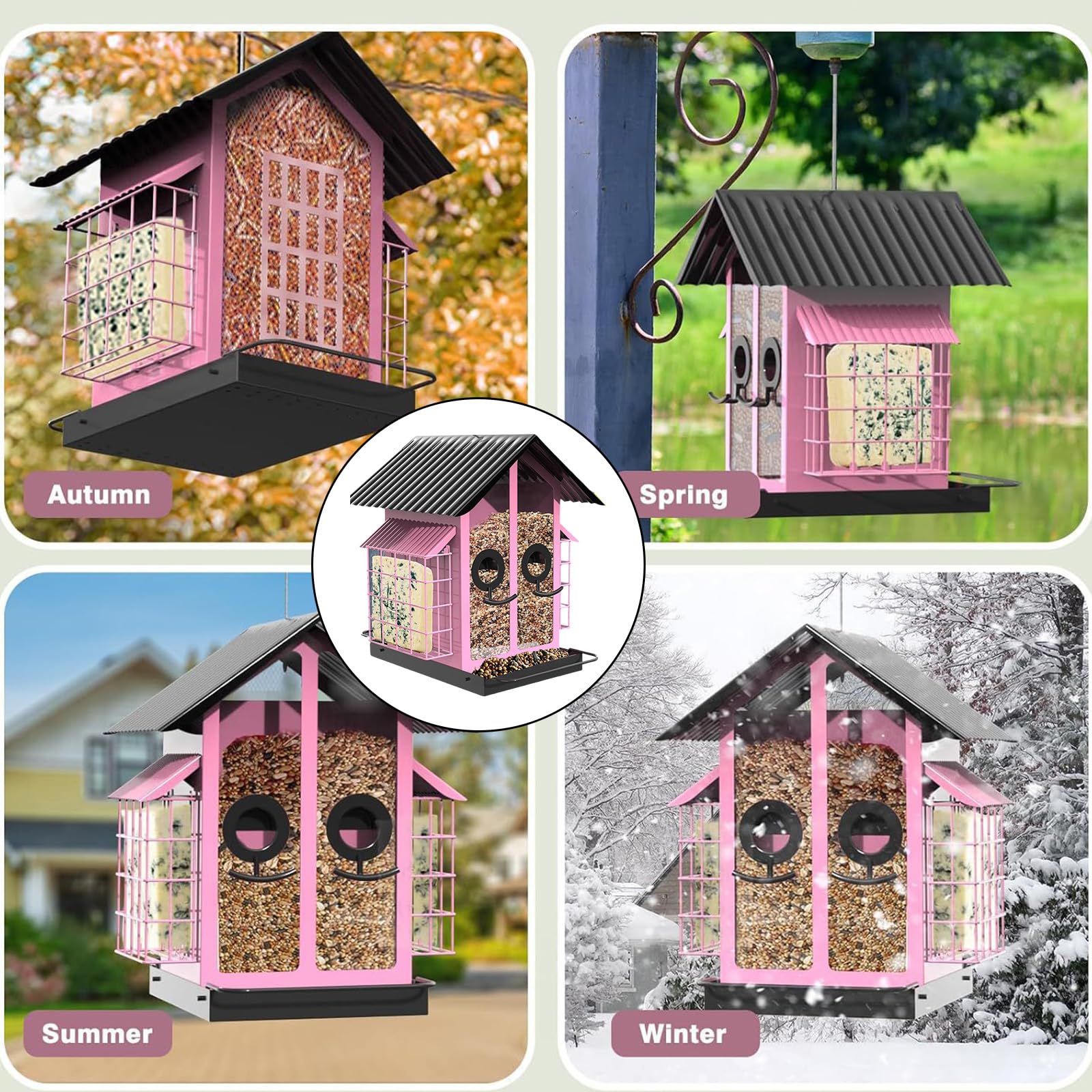 Comedero para pájaros de Gran Capacidad para jardín y Patio, diseño de Percha con construcción de Metal para comedero para pájaros Colgante Aire Libre