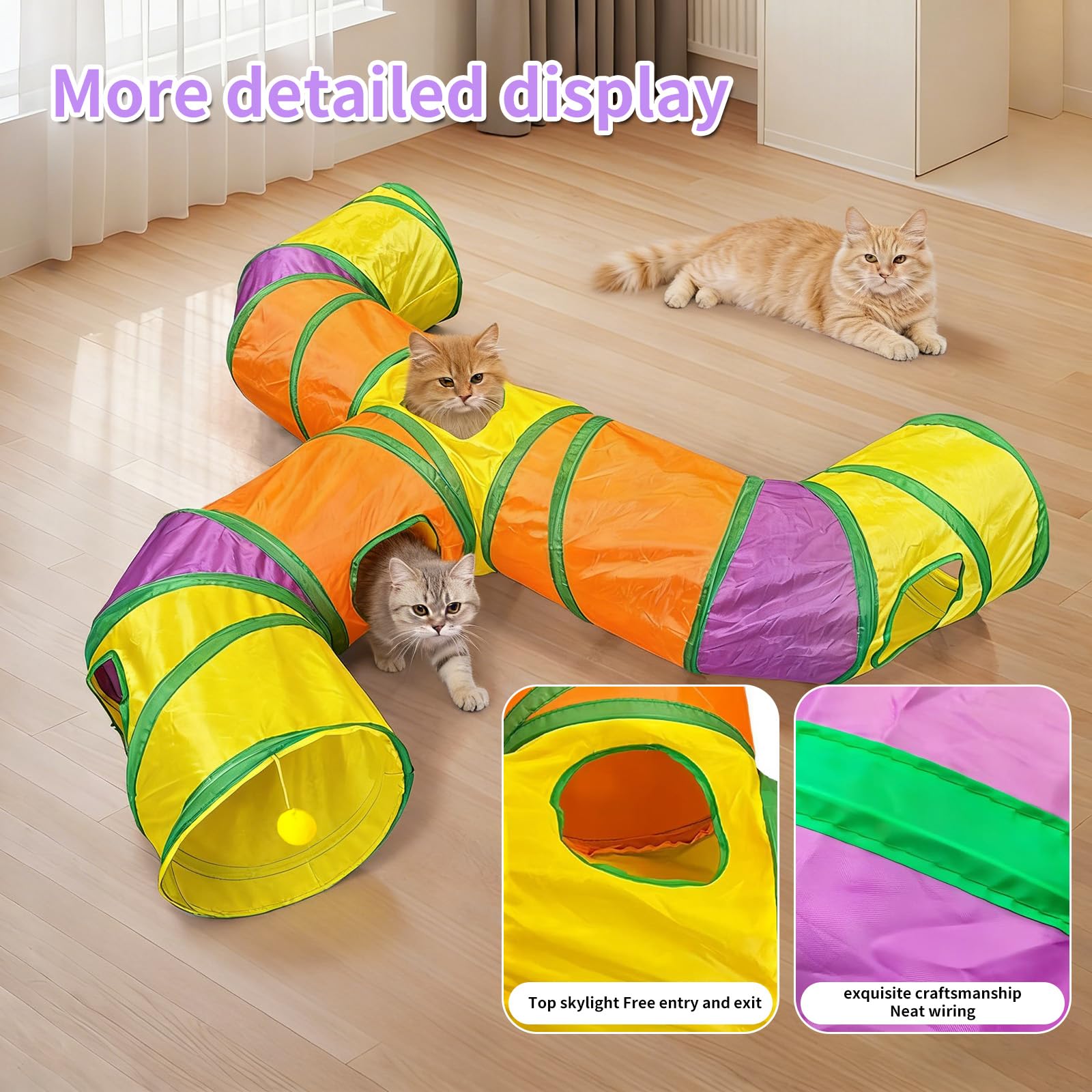 Katzentunnel groß, Zusammenklappbarer Spieltunnel Wege Faltbar Kätzchen Tunnel mit hängenden Pompons Pop-Up-Labyrinthhaus-Spielzeug für Welpen Hamster Kaninchenz