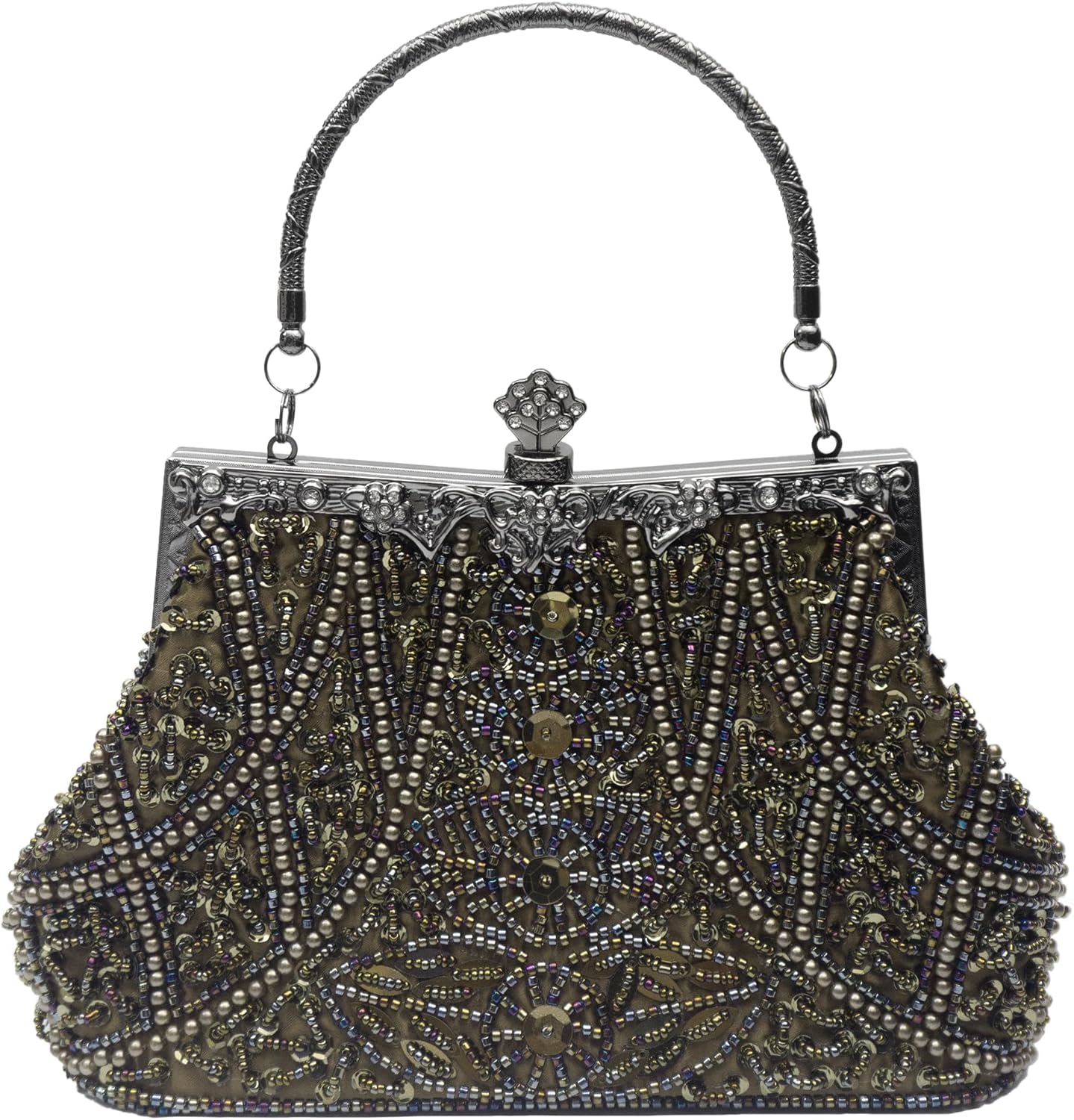 Vintage Floral Beaded Rhinestone sequins Embroidery Clutch Bag Evening Handbag for Bridal Wedding Party Prom