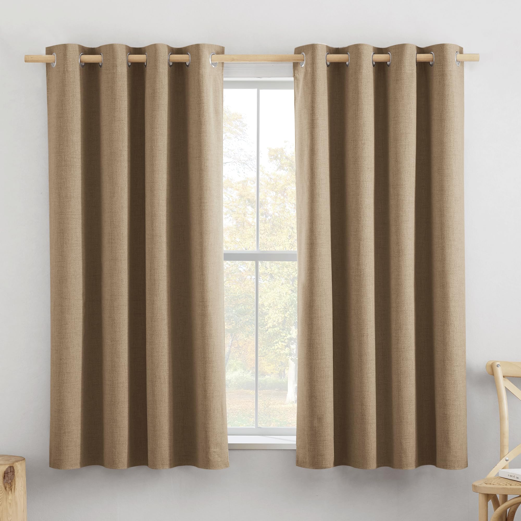 PONY DANCE Cortinas Opacas Termicas Aislantes 2 Piezas Cortinas de Lino Cortinas Salon Cortas Cortinas Aislantes Frio y Calor Cortinas Opacas Aislantes Luz, 132x160cm(AnchoxAlto), Taupe